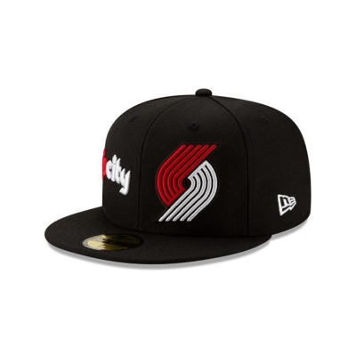 Black Portland Trail Blazers Hat - New Era NBA Double Hit 59FIFTY Fitted Caps USA0451279